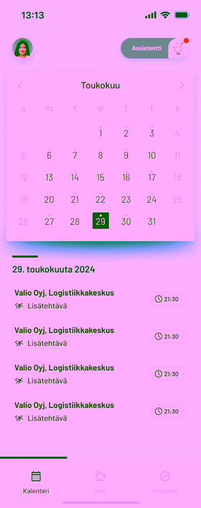 Kalenteri- ja aikataulunäkymä